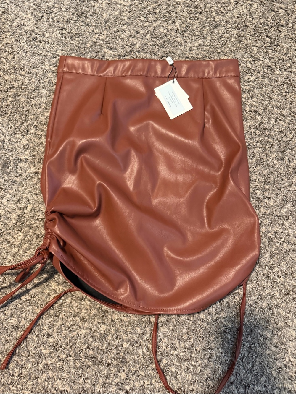 ByEgreis Jess Brown Faux Leather Ruched Drawstring Skirt Size M